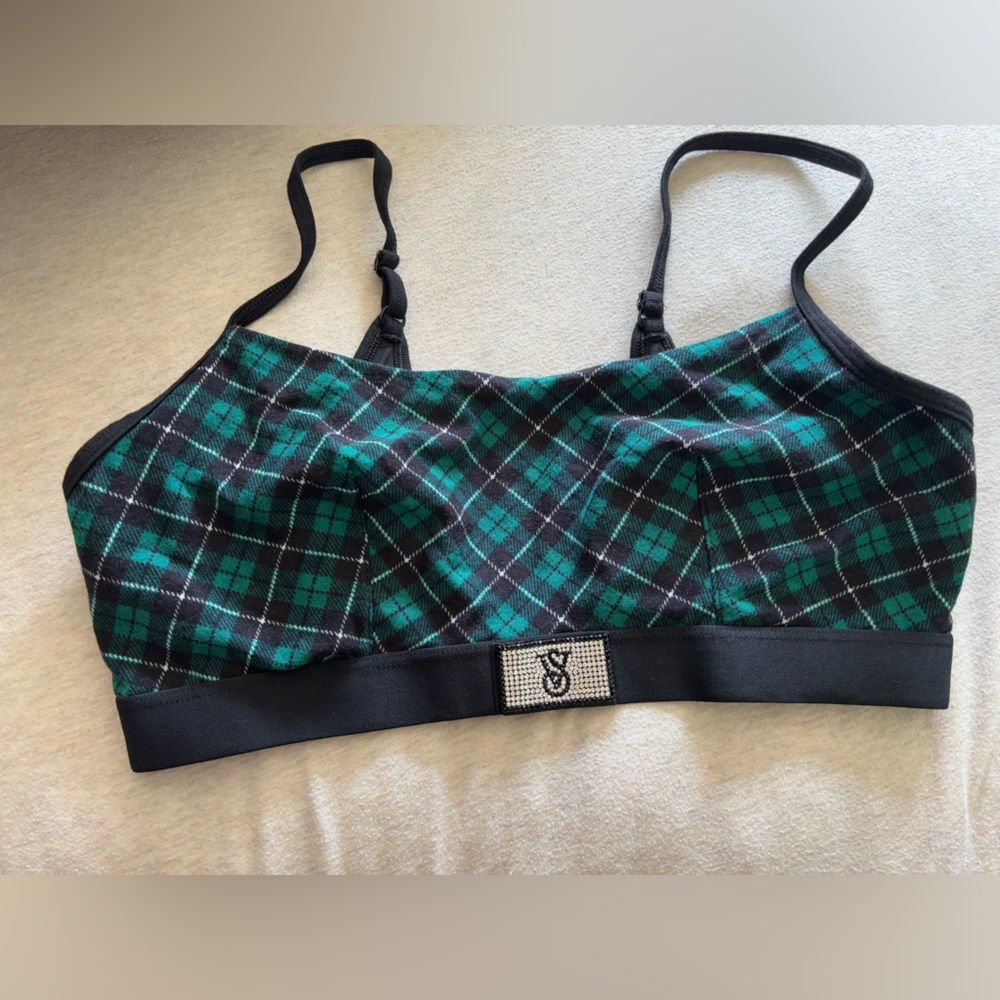 Victoria’s Secret Plaid Bralette w/ rhinestone logo